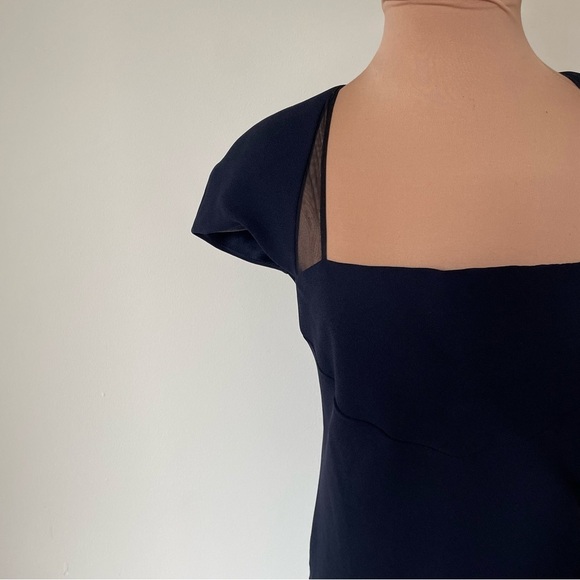 Jackie Rogers Vintage 1990s Navy Blue Sheer Panel Multi Slit Silk Gown EUC Sz 8 - Picture 5 of 11